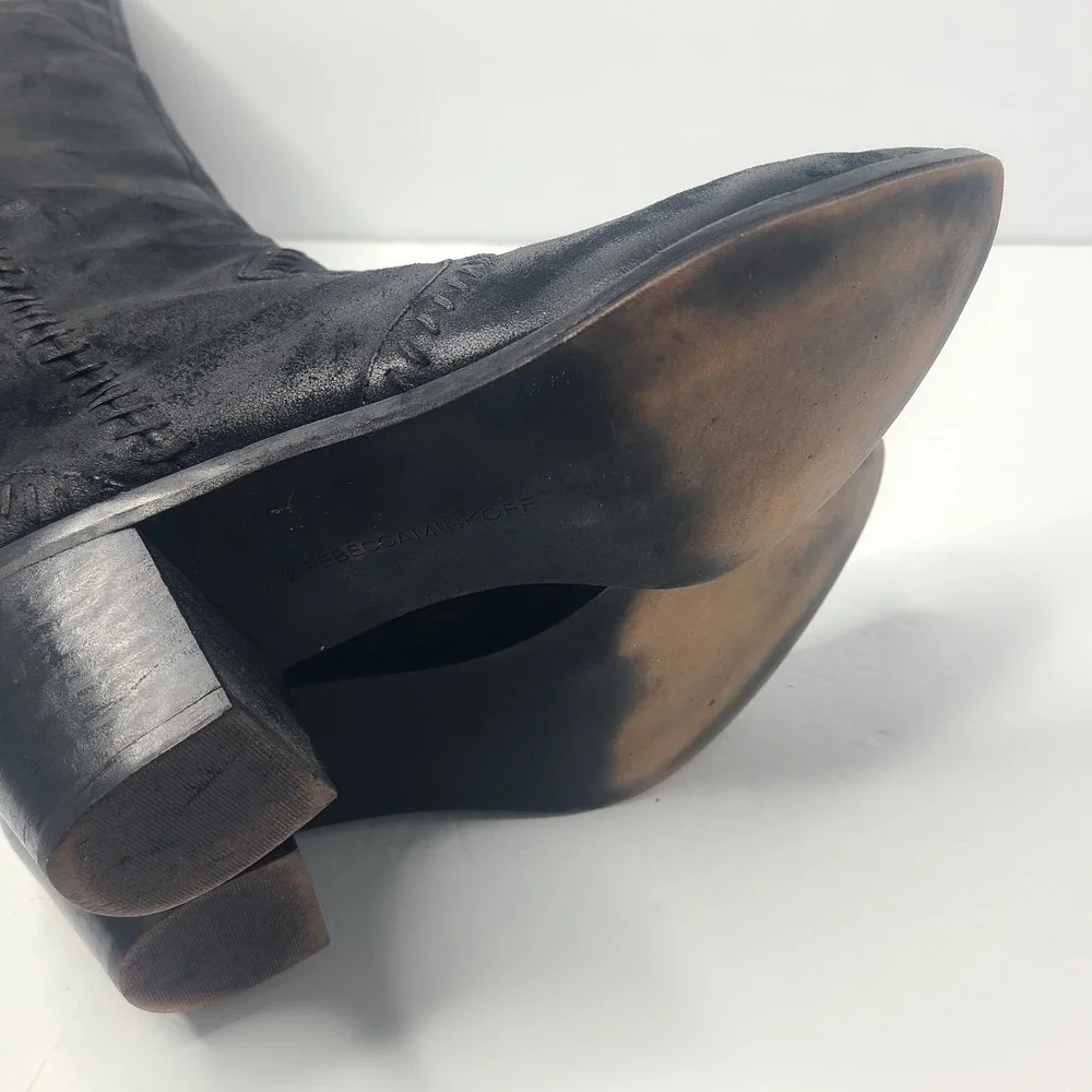 Rebecca Minkoff Over‎ The Knee Boots Whipstitch 9M Black Leather Textured